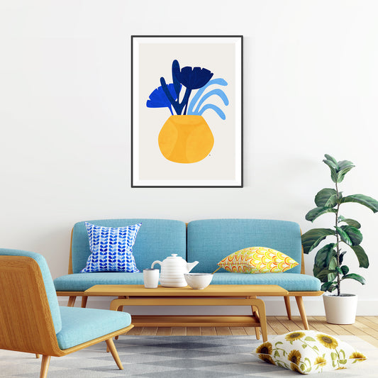 Blue Plant Yellow Pot Art Print